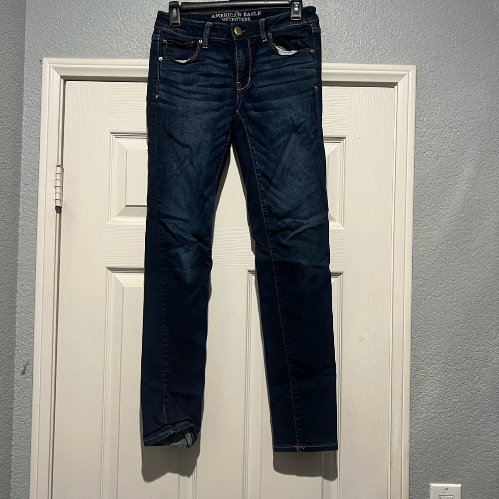 American Eagle Outfitters Women's Deep Blue Straight Leg Jeans